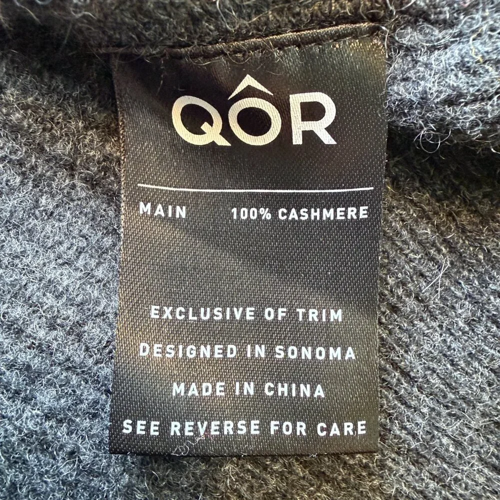 QOR 100% Cashmere 1/4 Zip Gray Thermal Sweater Large